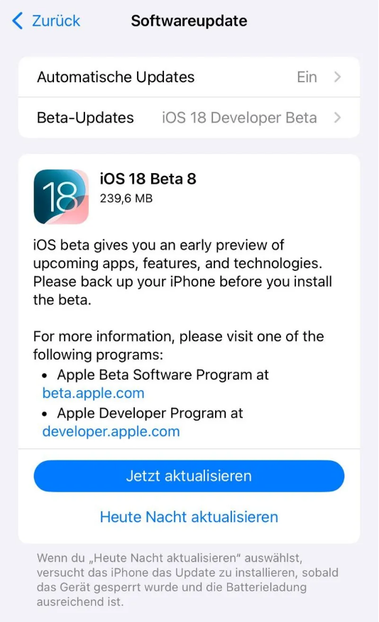 海东苹果手机维修分享苹果 iOS / iPadOS 18 开发者预览版 Beta 8 发布 